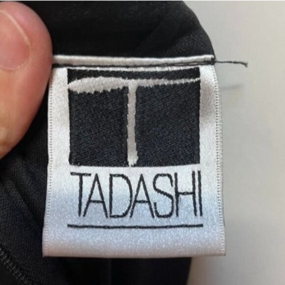 Tadashi Shoji Vintage 90s Women's Ruched Slip Dress Lace Panel Black Medium - Picture 7 of 8